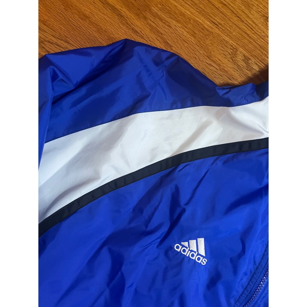 Adidas Team Track Jacket Blue 3  Stripe Full Zip 90s Y2K Performance Mesh L - Picture 2 of 6